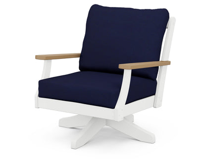 POLYWOOD® Braxton Deep Seating Swivel Chair in White / Natural / Navy