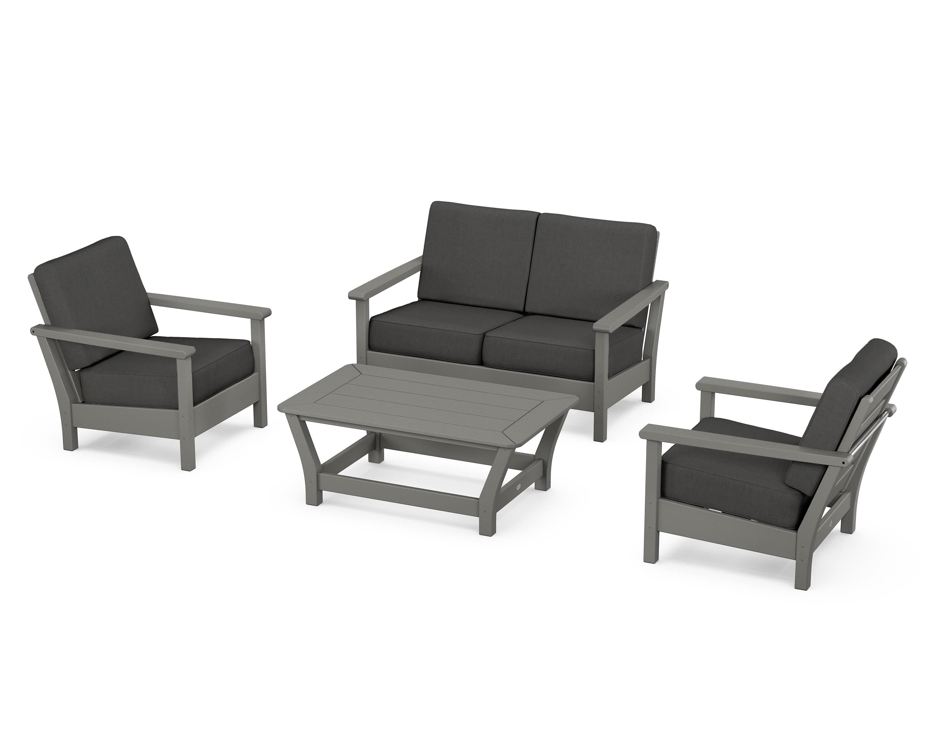 POLYWOOD® Harbour 4-Piece Deep Seating Set in Slate Grey / Spectrum Carbon