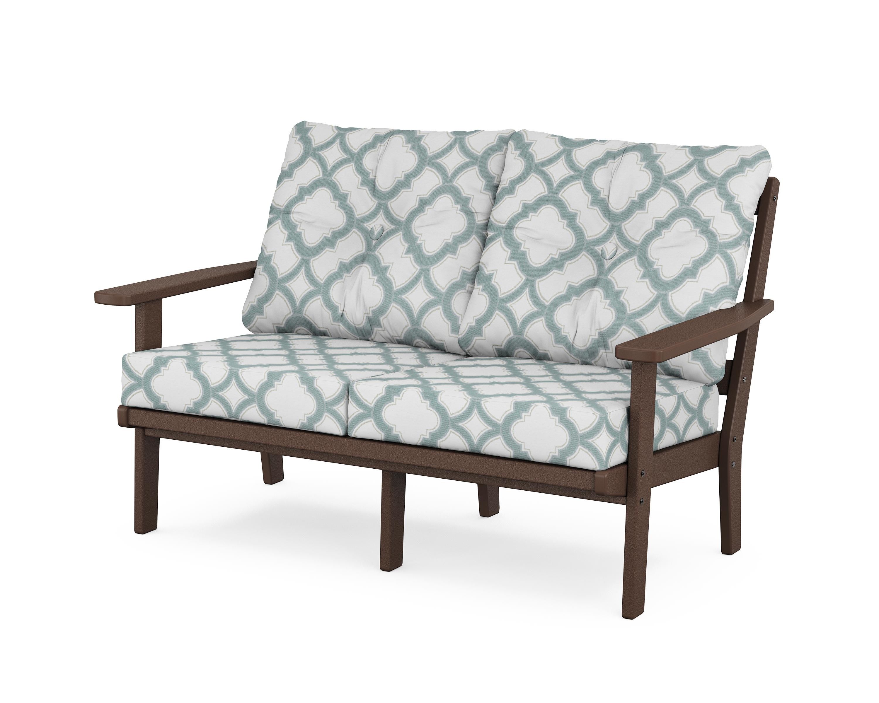 POLYWOOD® Prairie Deep Seating Loveseat in Mahogany / Trellis Glacier Spa