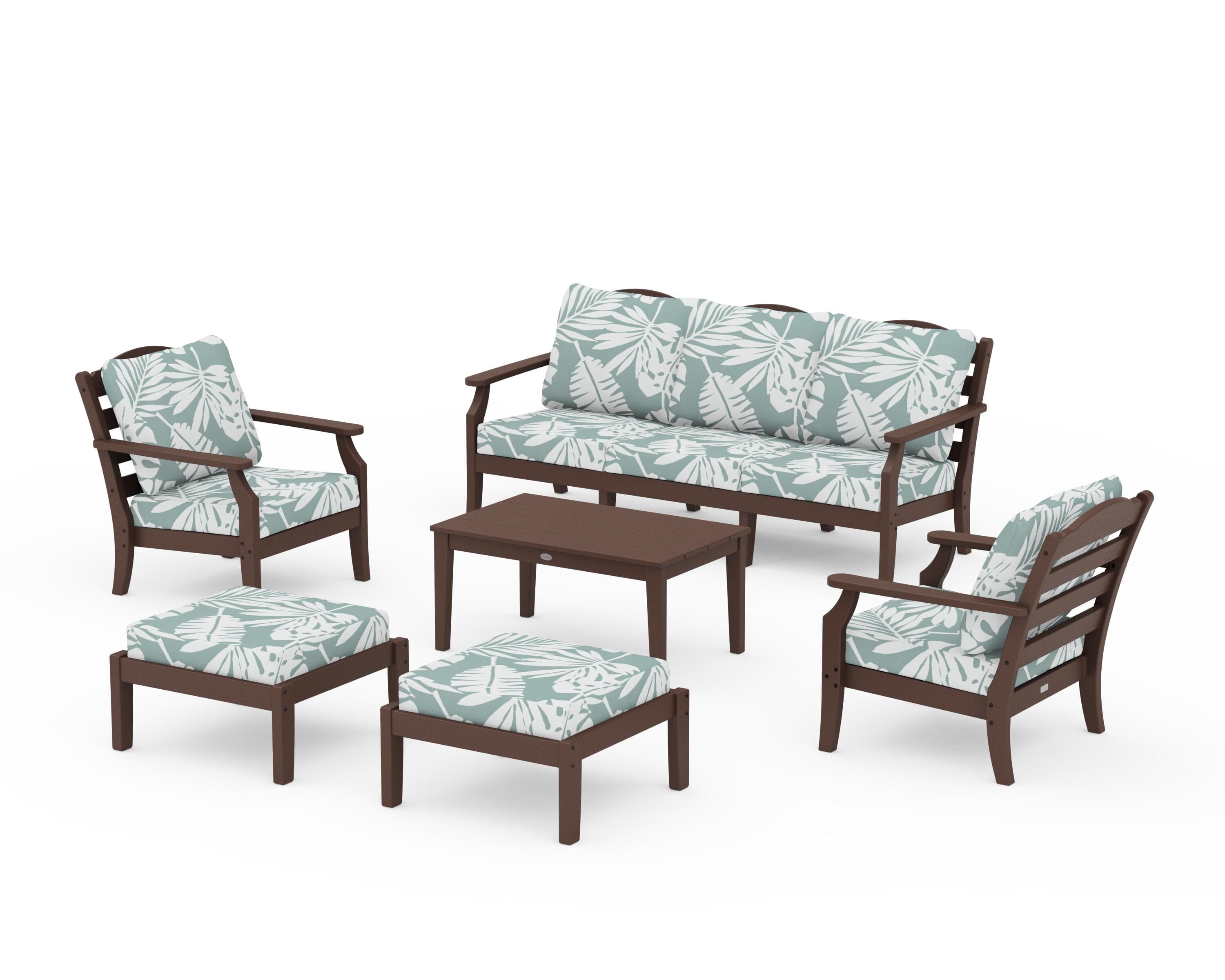 Draper James™ by  POLYWOOD® Savannah 6-Piece Lounge Sofa Set in Mahogany / Leaf Glacier Spa