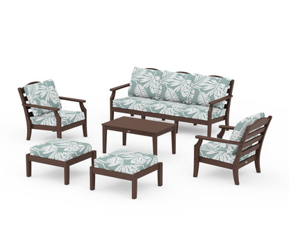 Draper James™ by  POLYWOOD® Savannah 6-Piece Lounge Sofa Set in Mahogany / Leaf Glacier Spa