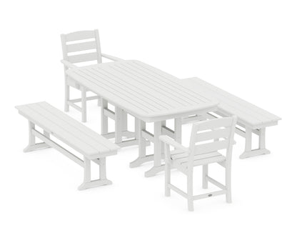 POLYWOOD® Lakeside 5-Piece Dining Set with Benches in White
