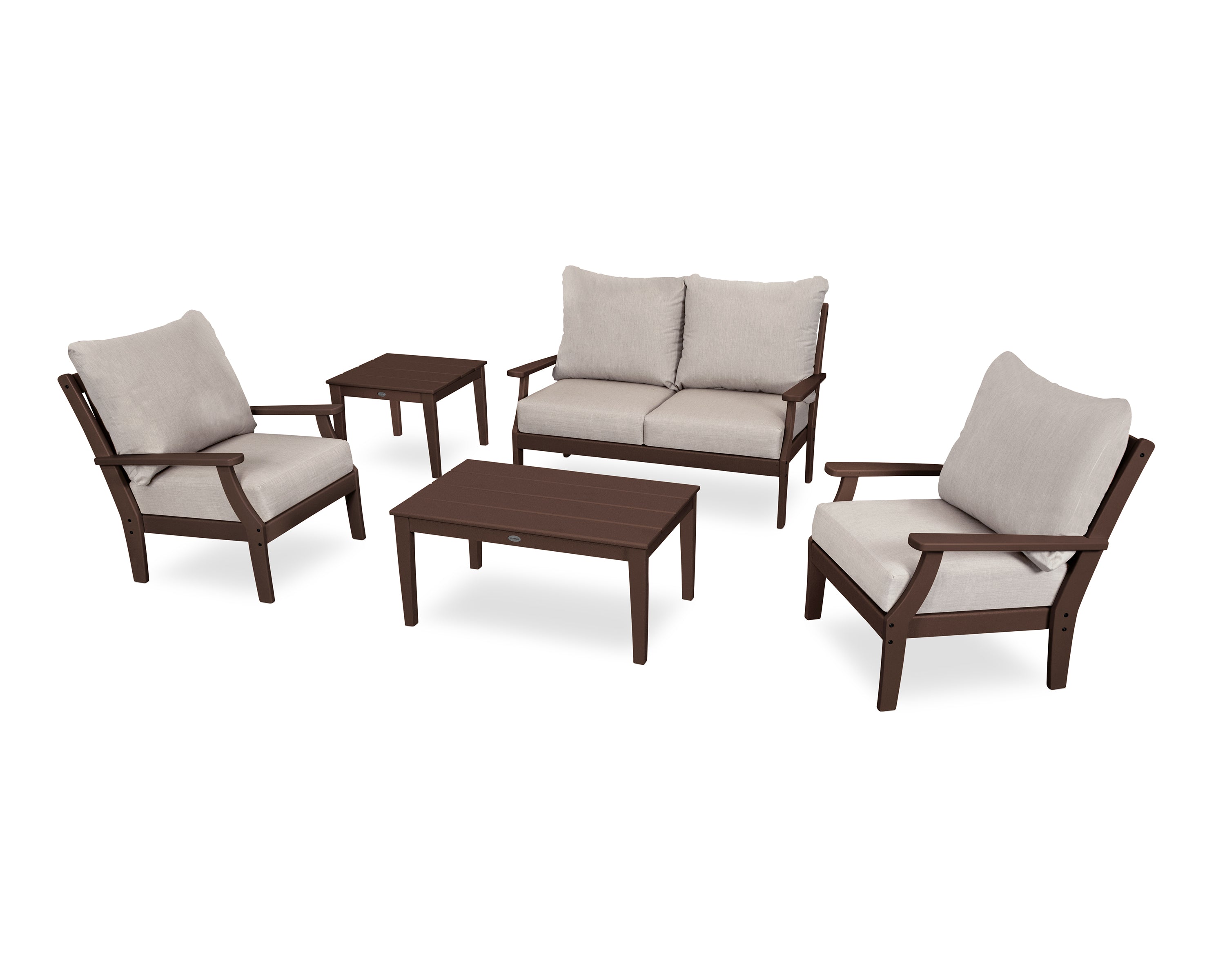 POLYWOOD® Braxton 5-Piece Deep Seating Set in Mahogany / Cast Ash