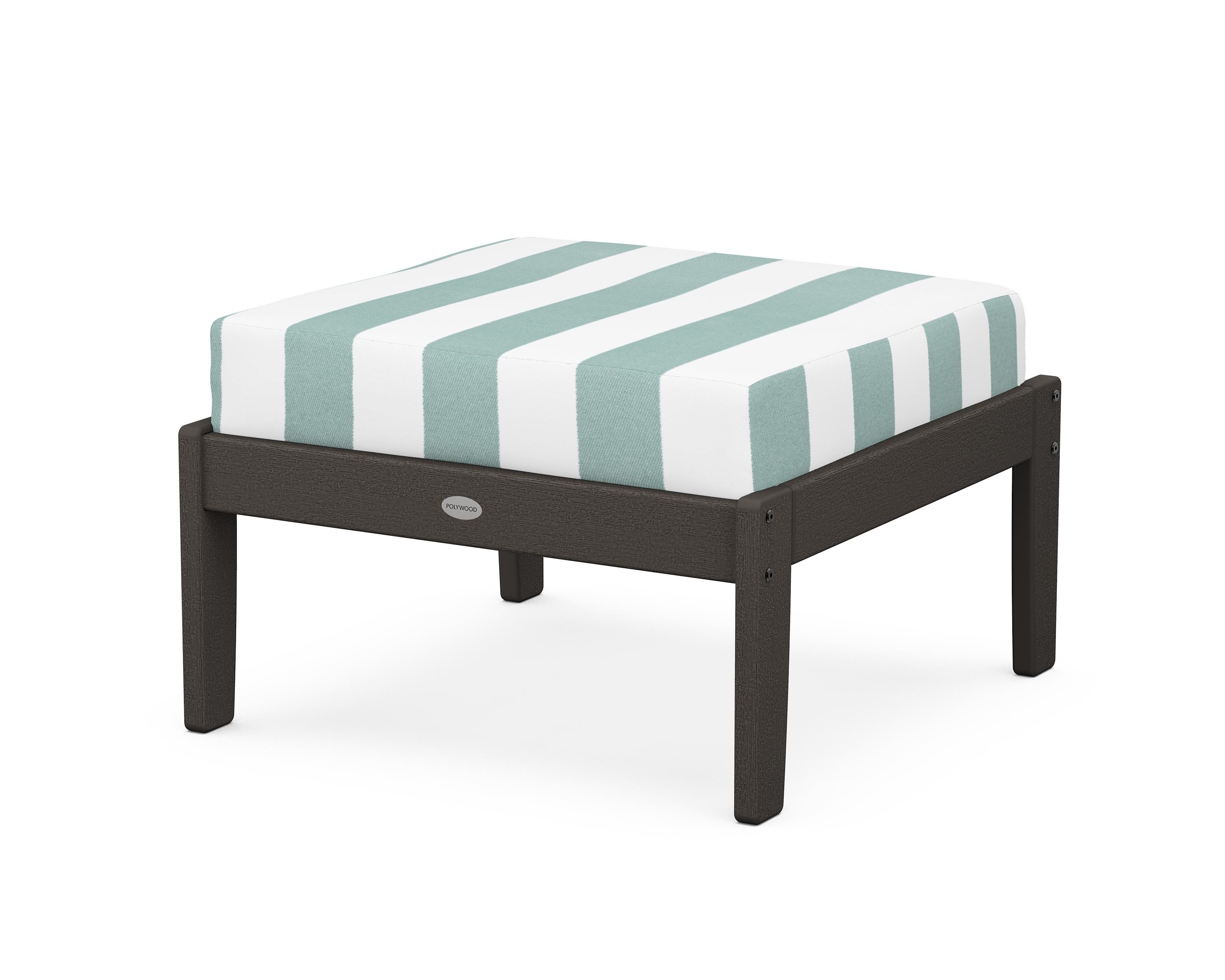 POLYWOOD® Braxton Deep Seating Ottoman in Vintage Coffee / Cabana Stripe Glacier Spa