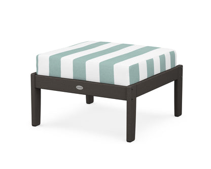 POLYWOOD® Braxton Deep Seating Ottoman in Vintage Coffee / Cabana Stripe Glacier Spa