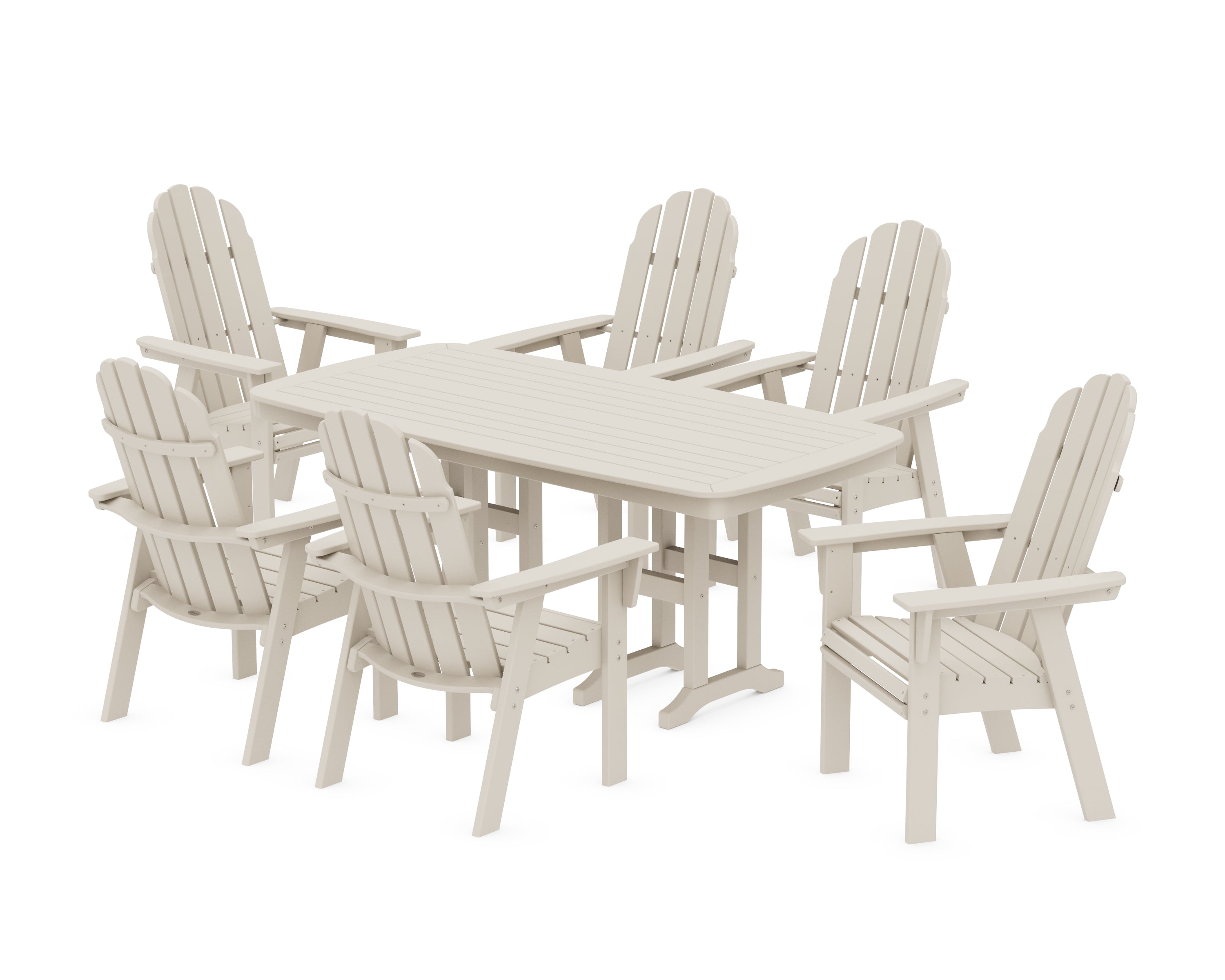 POLYWOOD® Vineyard Curveback Adirondack Chair 7-Piece Dining Set in Sand