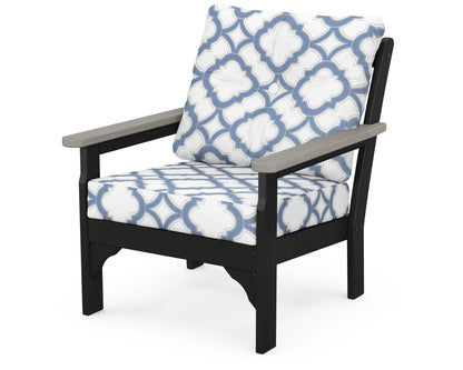 POLYWOOD® Vineyard Deep Seating Chair in Black / Driftwood / Trellis Sky Blue