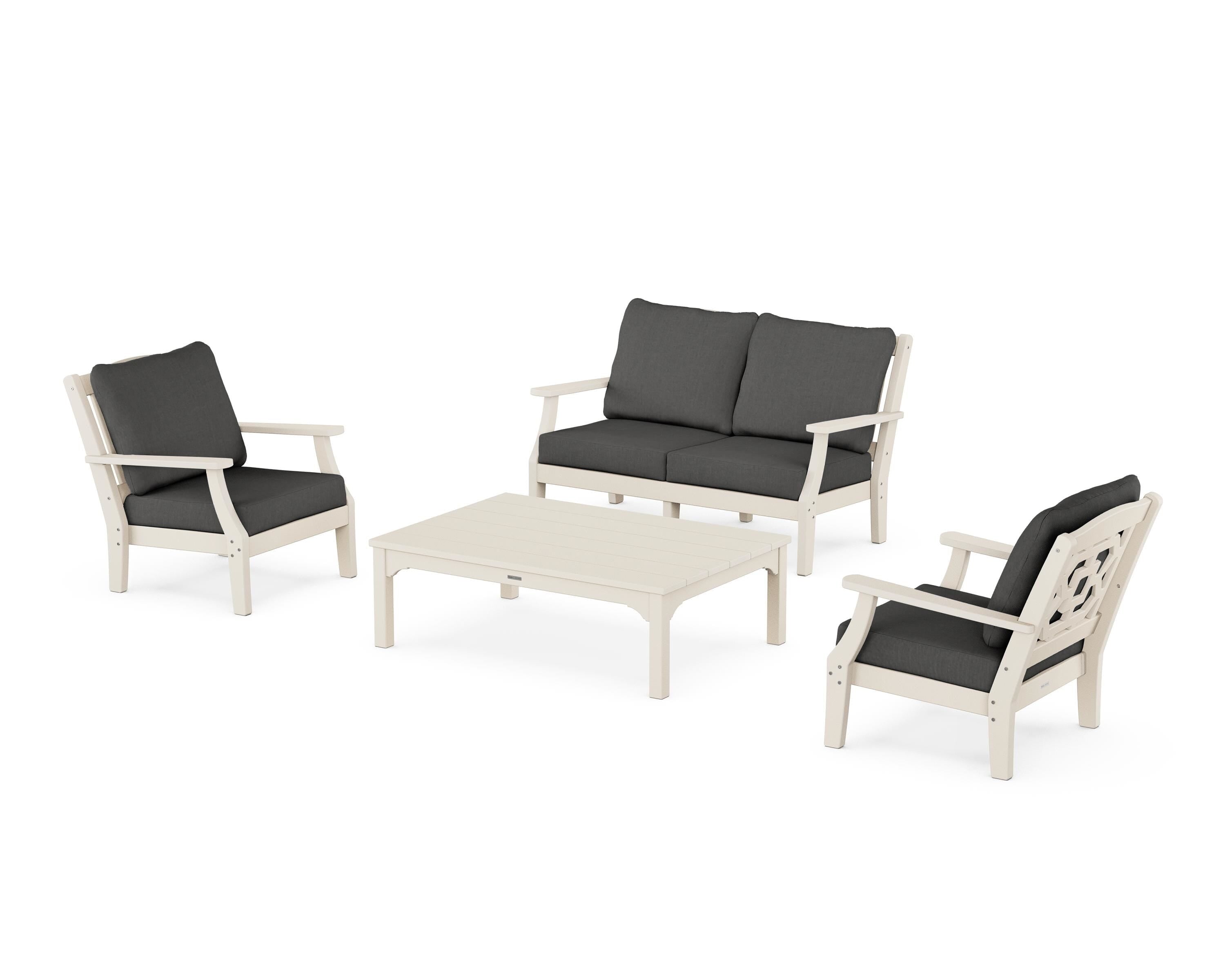 Martha Stewart by POLYWOOD® Chinoiserie 4-Piece Deep Seating Set with Loveseat in Sand / Spectrum Carbon