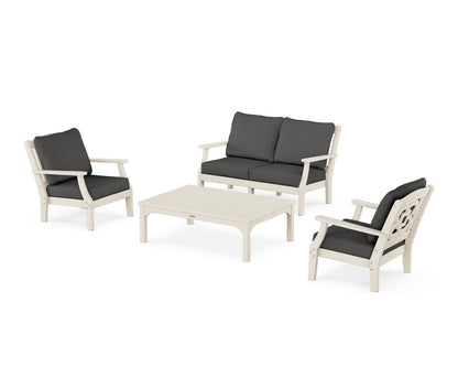 Martha Stewart by POLYWOOD® Chinoiserie 4-Piece Deep Seating Set with Loveseat in Sand / Spectrum Carbon