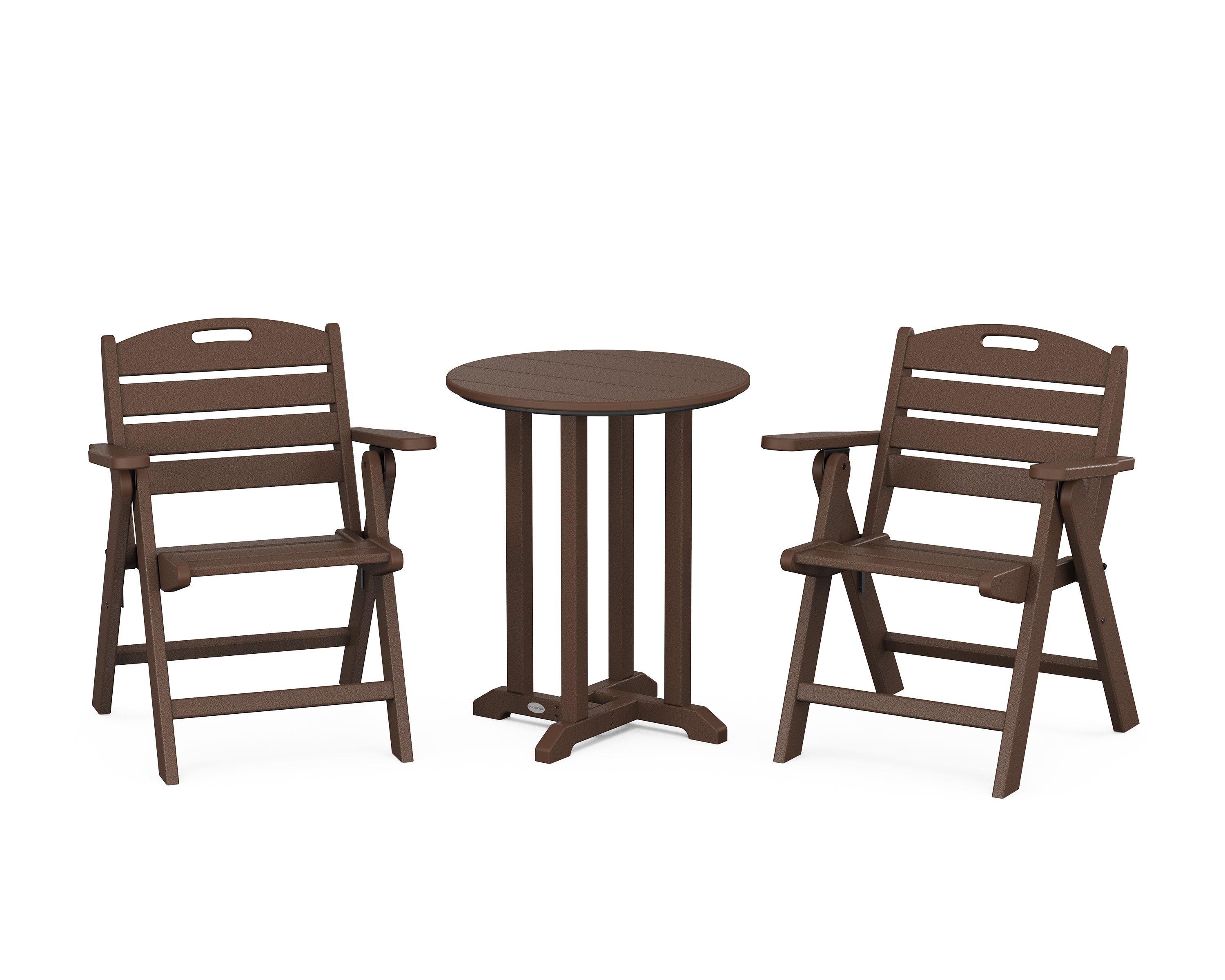 POLYWOOD® Nautical Folding Lowback Chair 3-Piece Round Bistro Dining Set in Mahogany