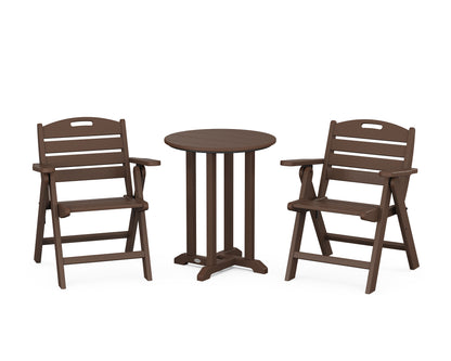POLYWOOD® Nautical Folding Lowback Chair 3-Piece Round Bistro Dining Set in Mahogany