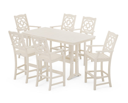 Martha Stewart by POLYWOOD® Chinoiserie Arm Chair 7-Piece Bar Set with Trestle Legs in Sand