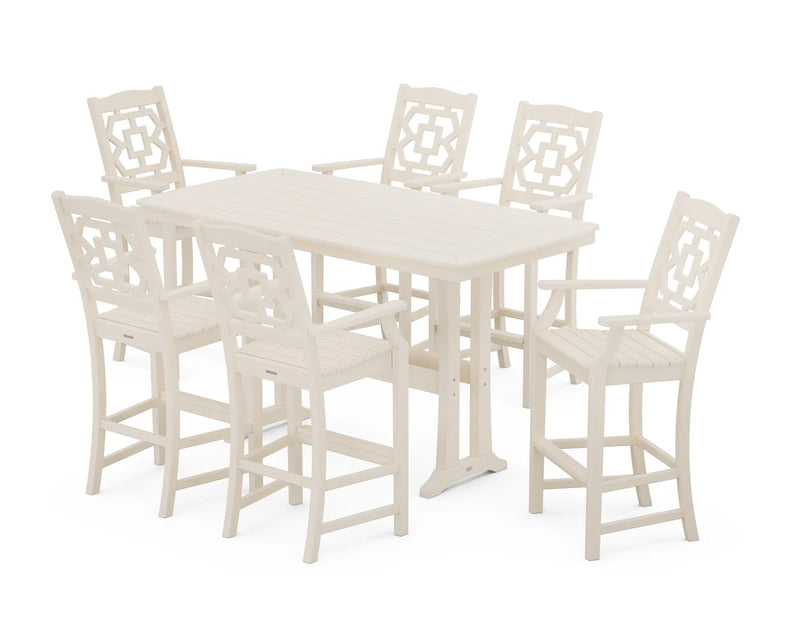 Chinoiserie Arm Chair 7-Piece Bar Set with Trestle Legs