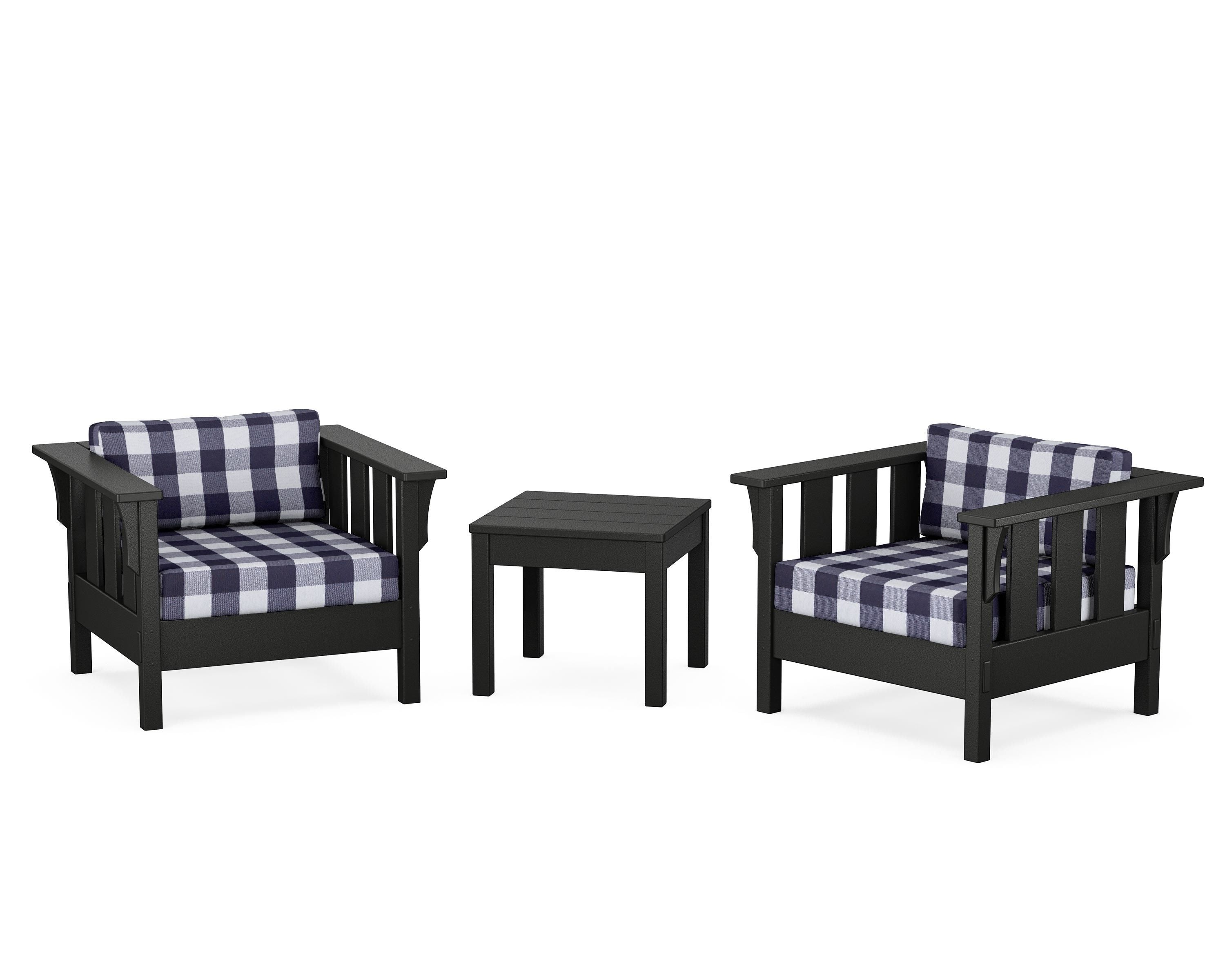 Martha Stewart by POLYWOOD® Acadia 3-Piece Deep Seating Set in Black / Buffalo Plaid Navy