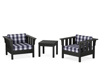 Martha Stewart by POLYWOOD® Acadia 3-Piece Deep Seating Set in Black / Buffalo Plaid Navy