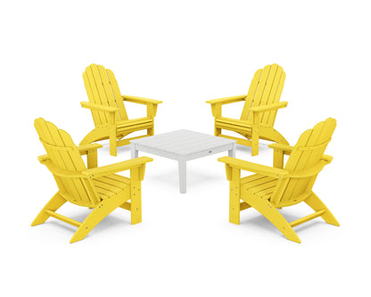 POLYWOOD® 5-Piece Vineyard Grand Adirondack Chair Conversation Group in Lemon / White
