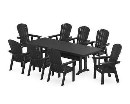 POLYWOOD® Nautical 9-Piece Curveback Adirondack Farmhouse Dining Set with Trestle Legs in Black