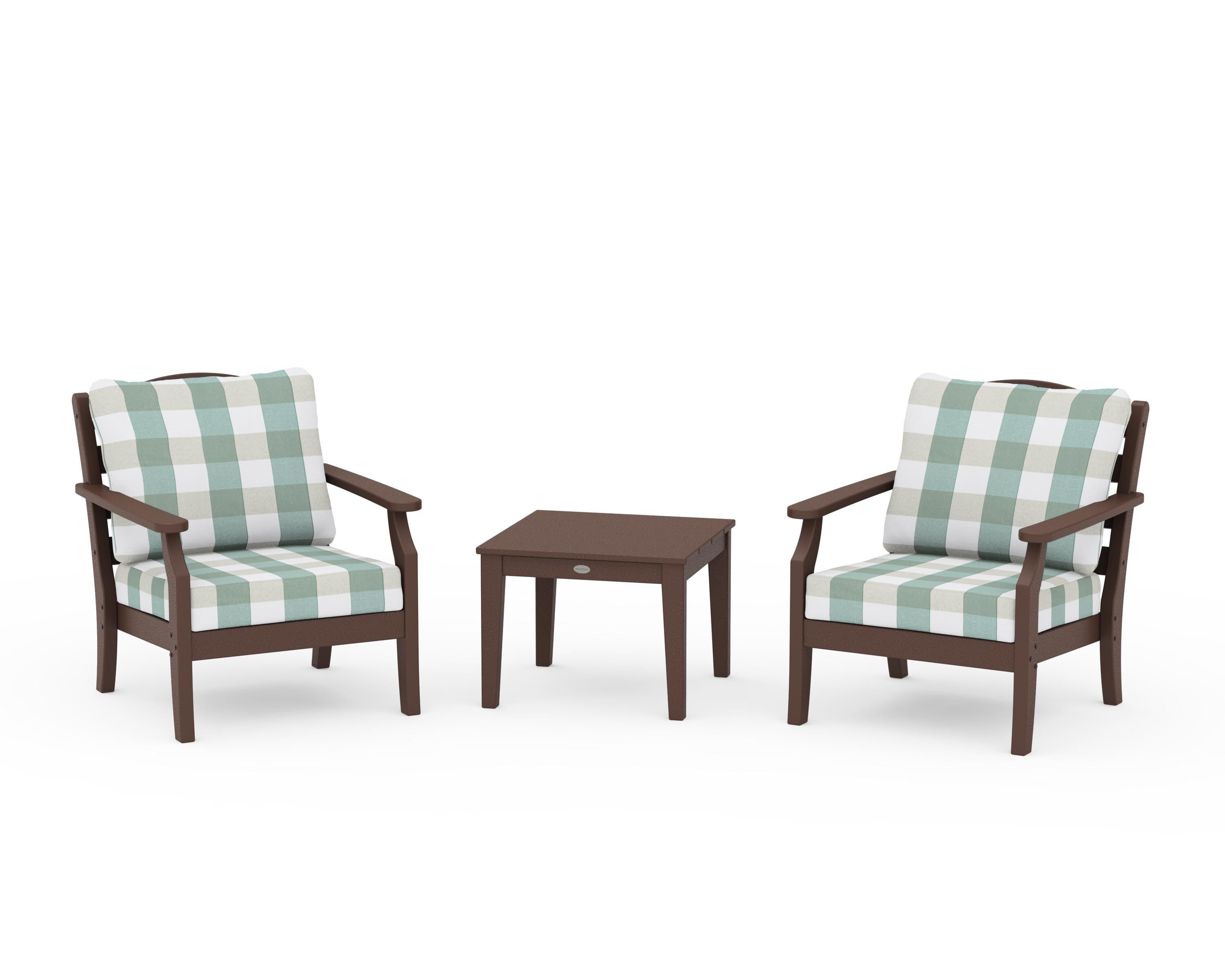 Draper James™ by  POLYWOOD® Savannah 3-Piece Deep Seating Set in Mahogany / Buffalo Plaid Glacier Spa