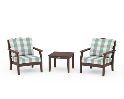 Draper James™ by  POLYWOOD® Savannah 3-Piece Deep Seating Set in Mahogany / Buffalo Plaid Glacier Spa
