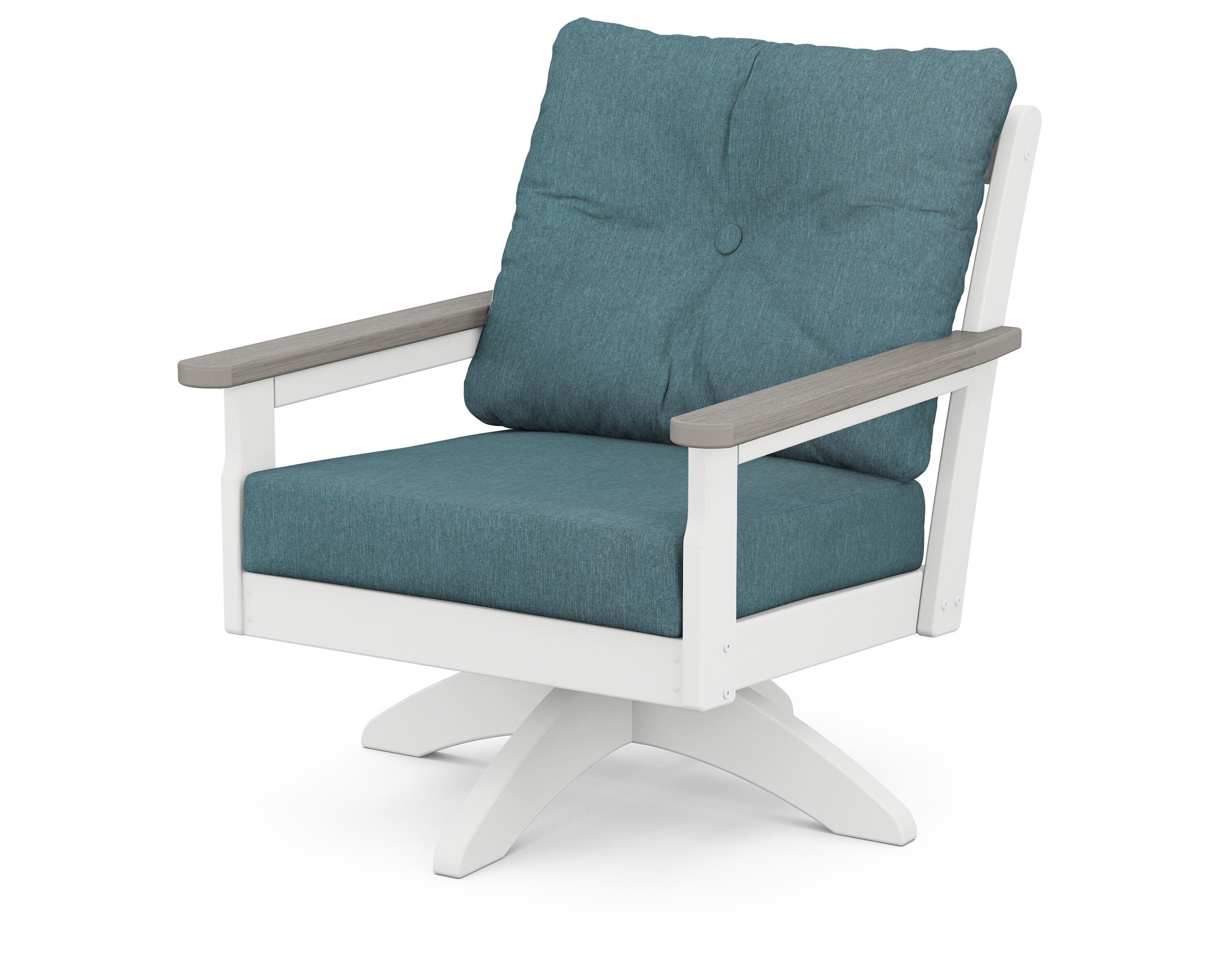 POLYWOOD® Vineyard Deep Seating Swivel Chair in White / Driftwood / Ocean Teal