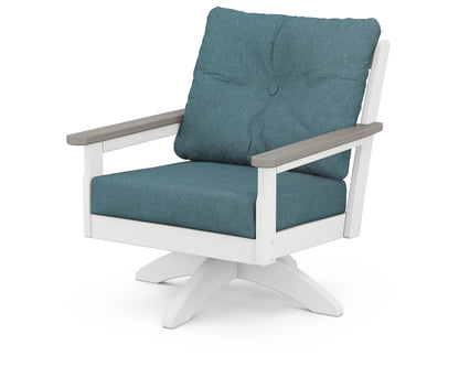 POLYWOOD® Vineyard Deep Seating Swivel Chair in White / Driftwood / Ocean Teal
