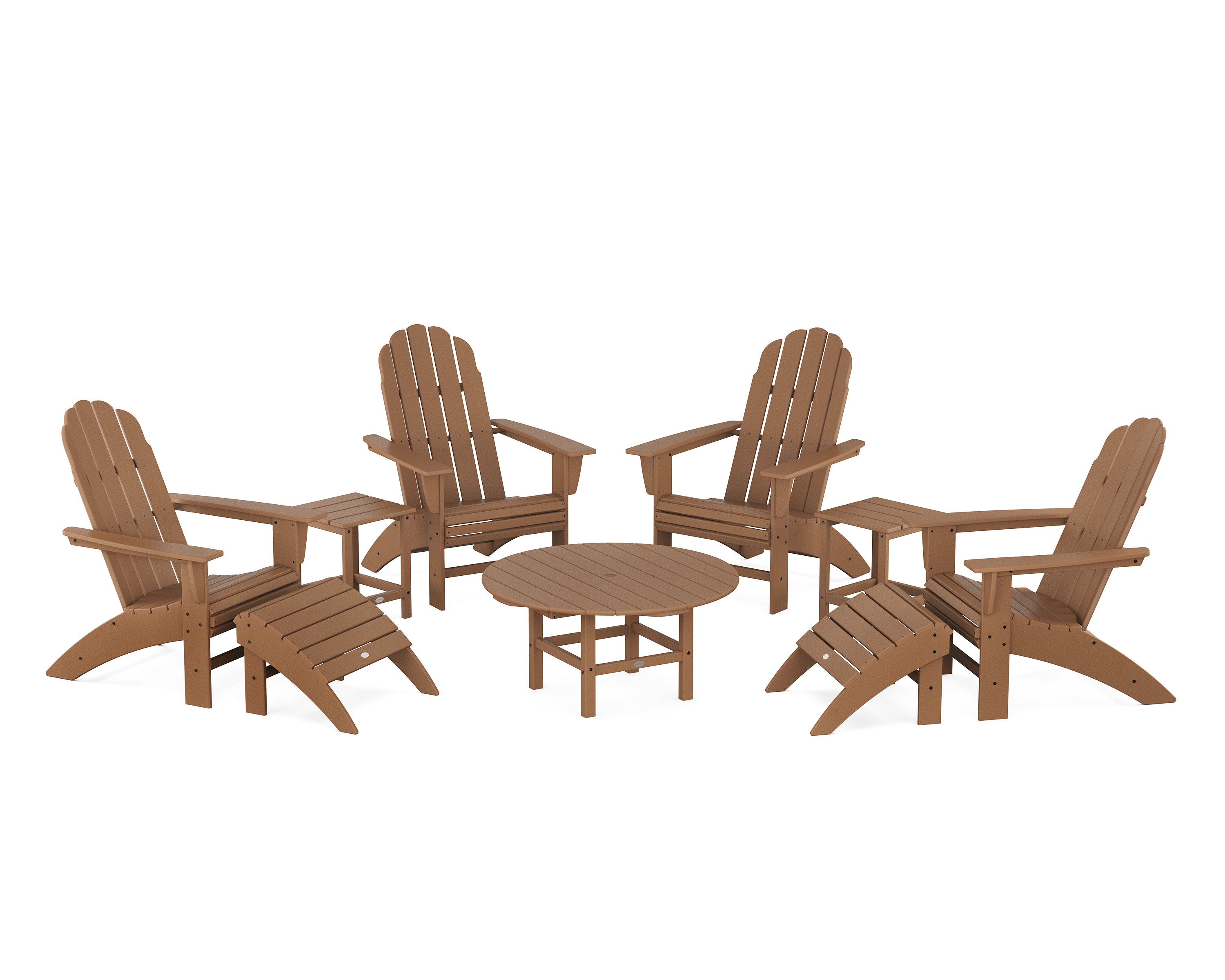 POLYWOOD® Vineyard Curveback Adirondack Chair 9-Piece Conversation Set in Teak