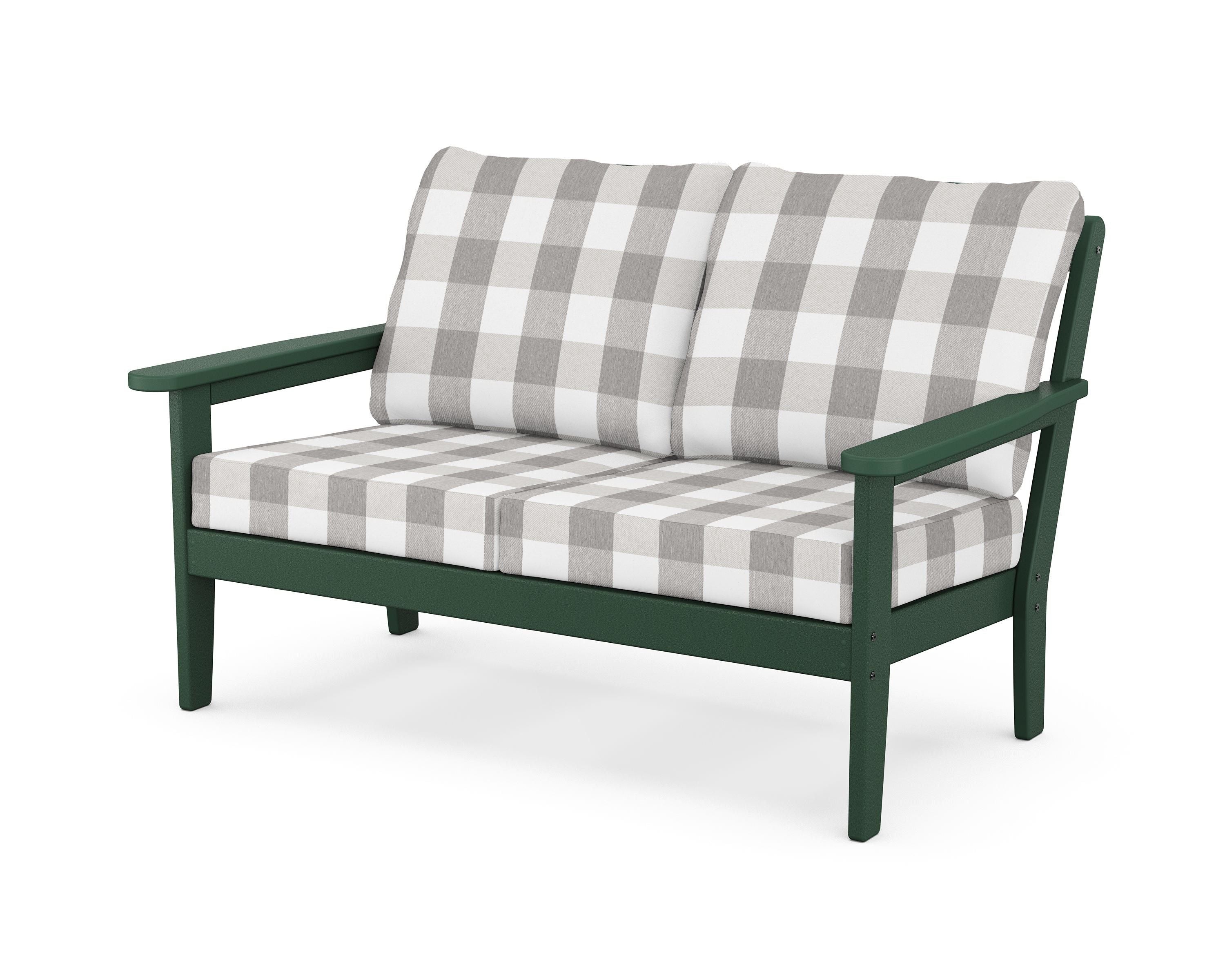 Country Living Cottage Deep Seating Loveseat in Green / Buffalo Plaid Grey Mist