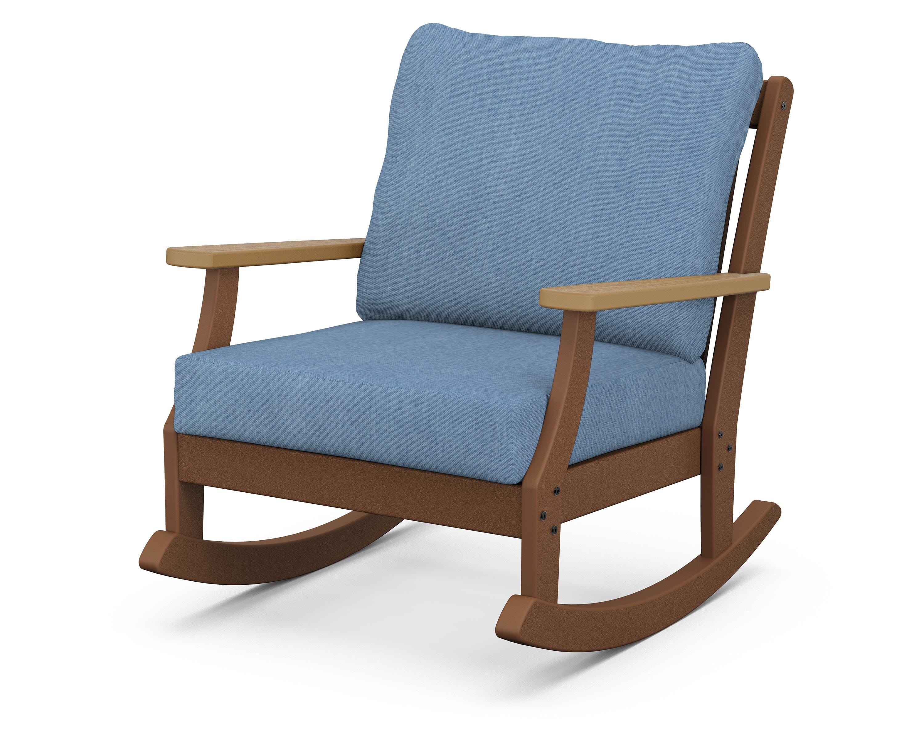 POLYWOOD® Braxton Deep Seating Rocking Chair in Teak / Natural / Sky Blue