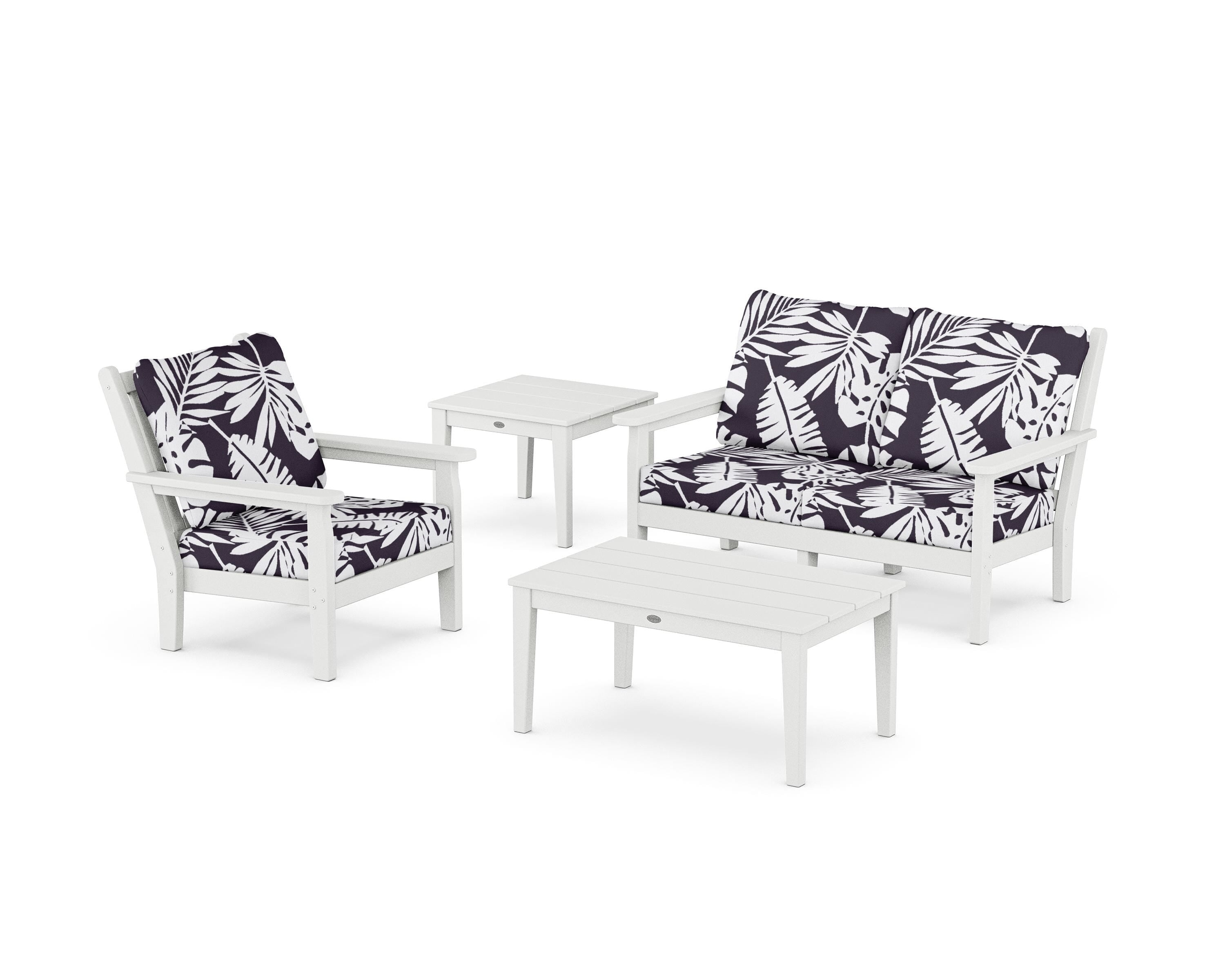 POLYWOOD® Chippendale 4-Piece Deep Seating Set in White / Leaf Navy