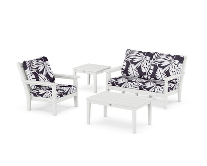 POLYWOOD® Chippendale 4-Piece Deep Seating Set in White / Leaf Navy