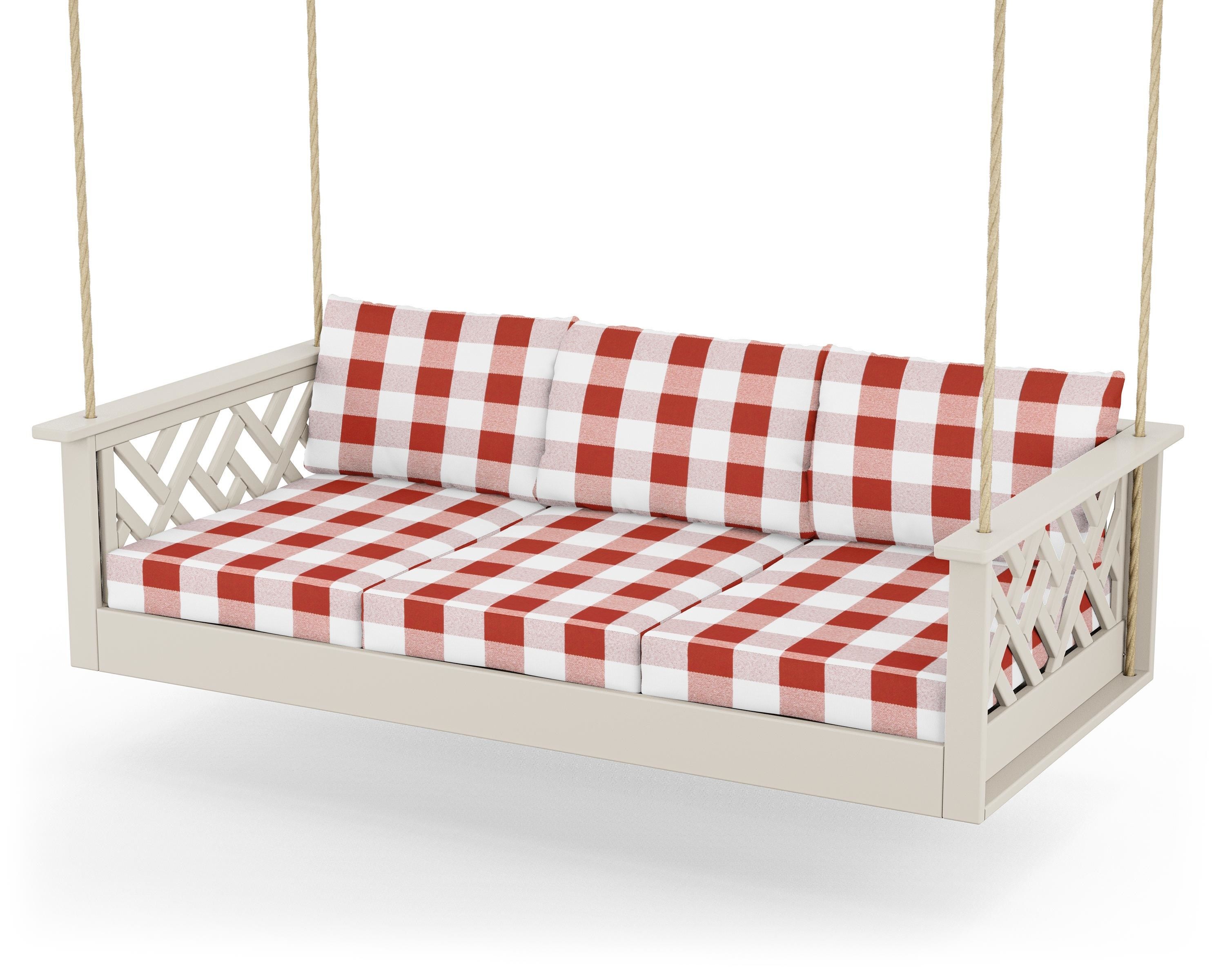 POLYWOOD® Chippendale Daybed Swing in Sand / Buffalo Plaid Crimson