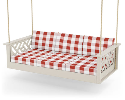 POLYWOOD® Chippendale Daybed Swing in Sand / Buffalo Plaid Crimson