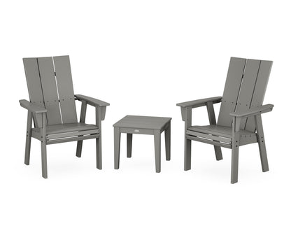 POLYWOOD® Modern 3-Piece Curveback Upright Adirondack Chair Set in Slate Grey