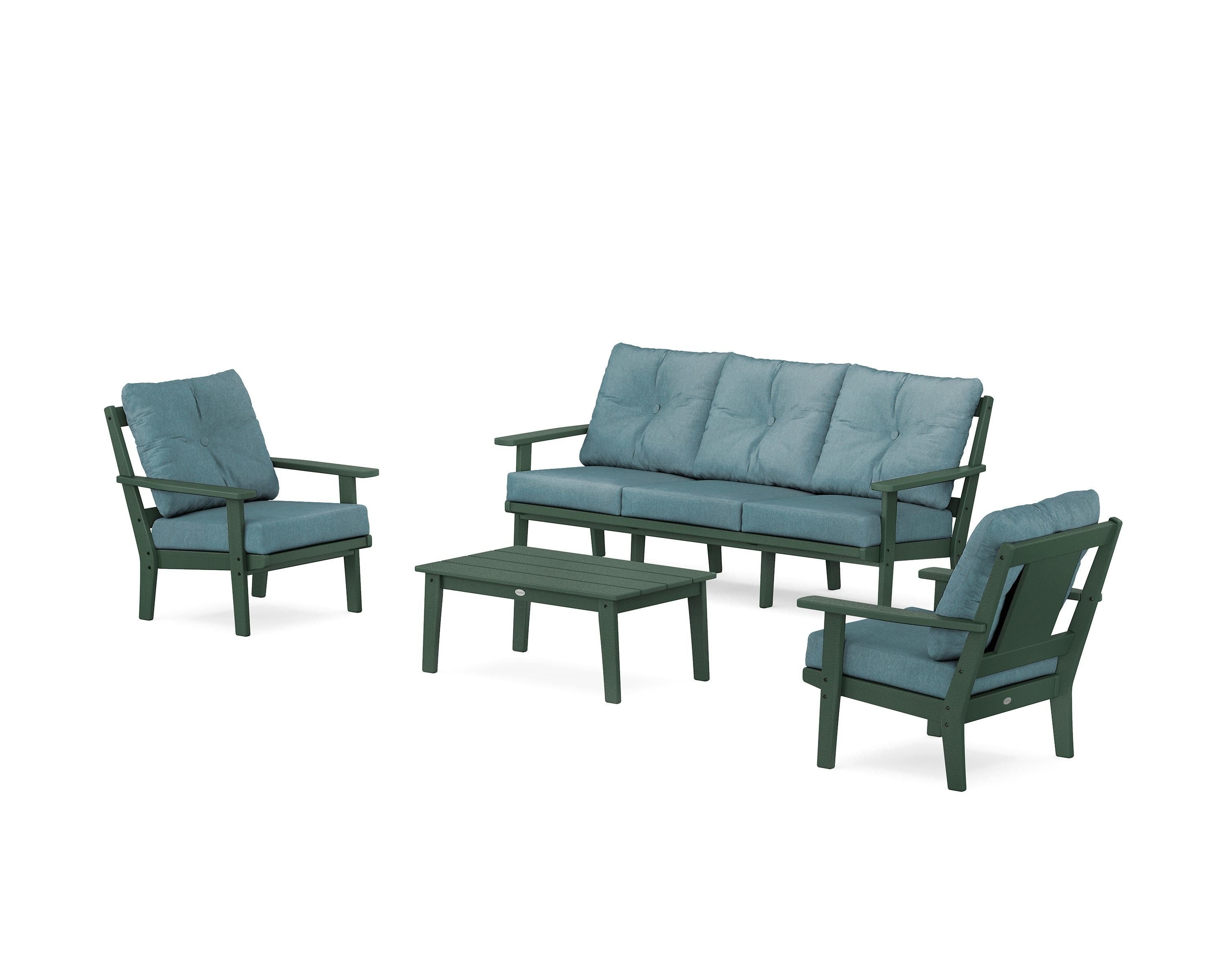 POLYWOOD® Prairie 4-Piece Deep Seating Set with Sofa in Green / Ocean Teal