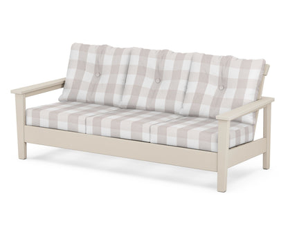 POLYWOOD® Prescott Deep Seating Sofa in Sand / Buffalo Plaid Dune Burlap