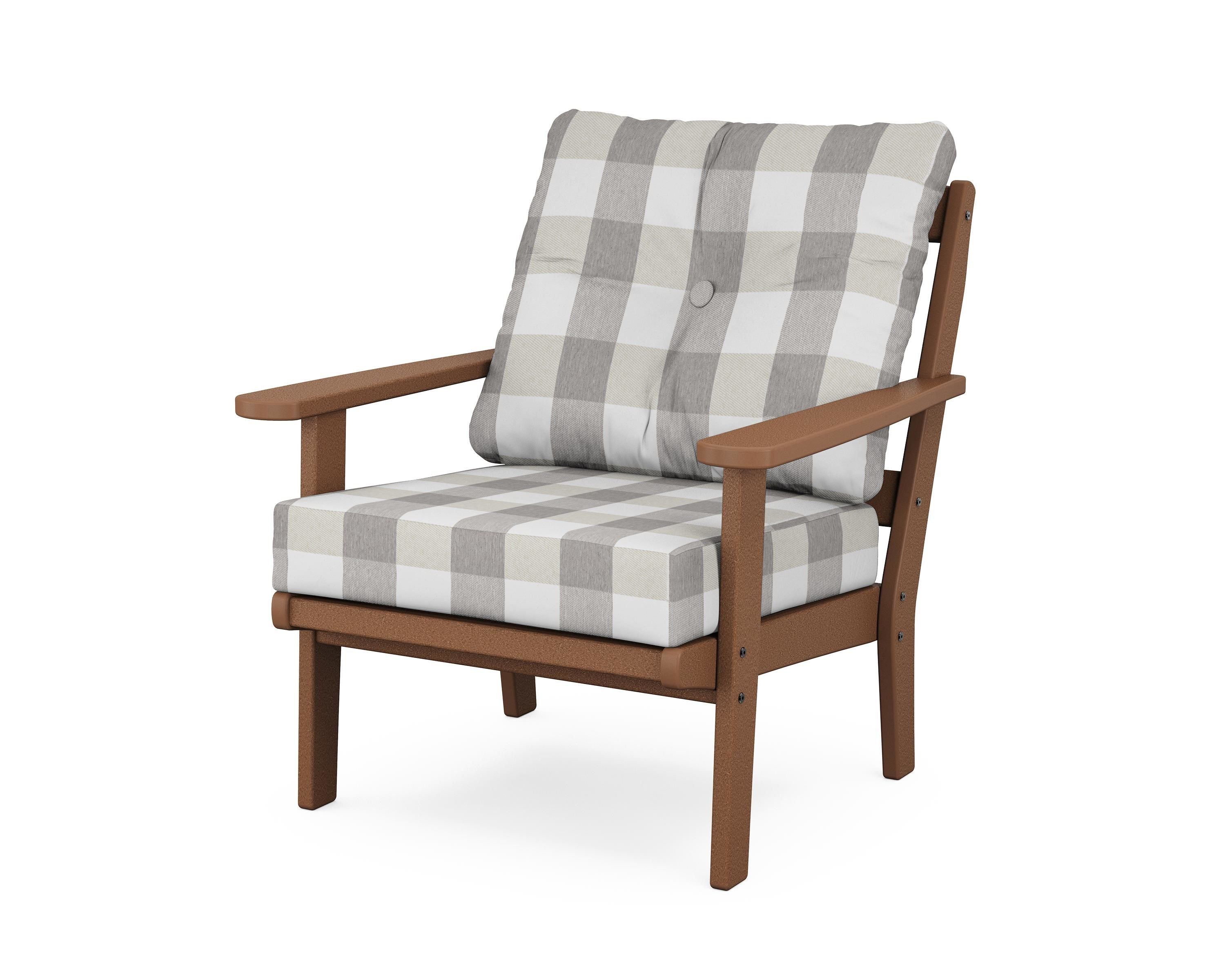 POLYWOOD® Mission Deep Seating Chair in Teak / Buffalo Plaid Grey Mist