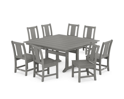 POLYWOOD® Prairie Side Chair 9-Piece Square Farmhouse Dining Set with Trestle Legs in Slate Grey