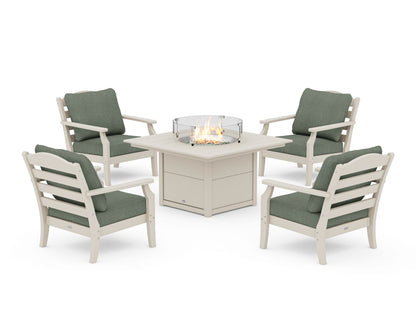 Draper James™ by  POLYWOOD® Savannah 5-Piece Deep Seating Set with Fire Pit Table in Sand / Cast Sage
