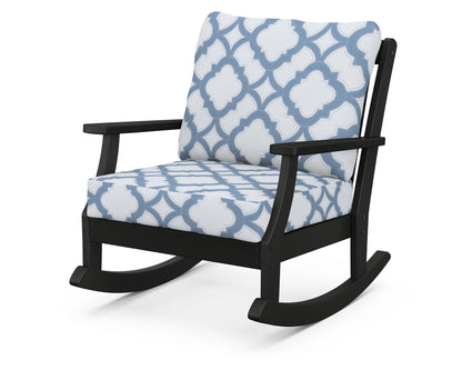POLYWOOD® Braxton Deep Seating Rocking Chair in Black / Trellis Sky Blue