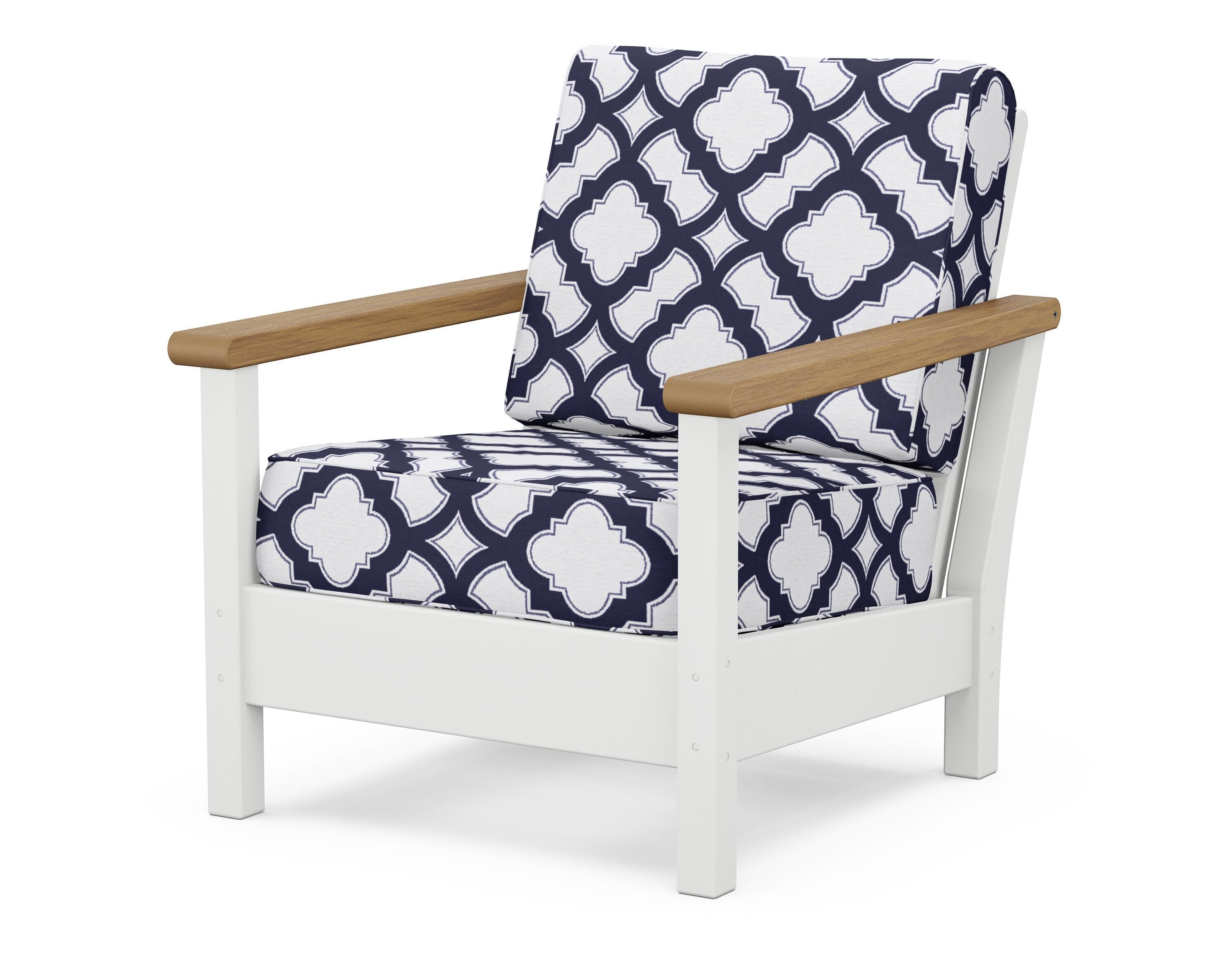 POLYWOOD® Harbour Deep Seating Chair in White / Natural / Trellis Navy