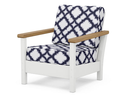 POLYWOOD® Harbour Deep Seating Chair in White / Natural / Trellis Navy
