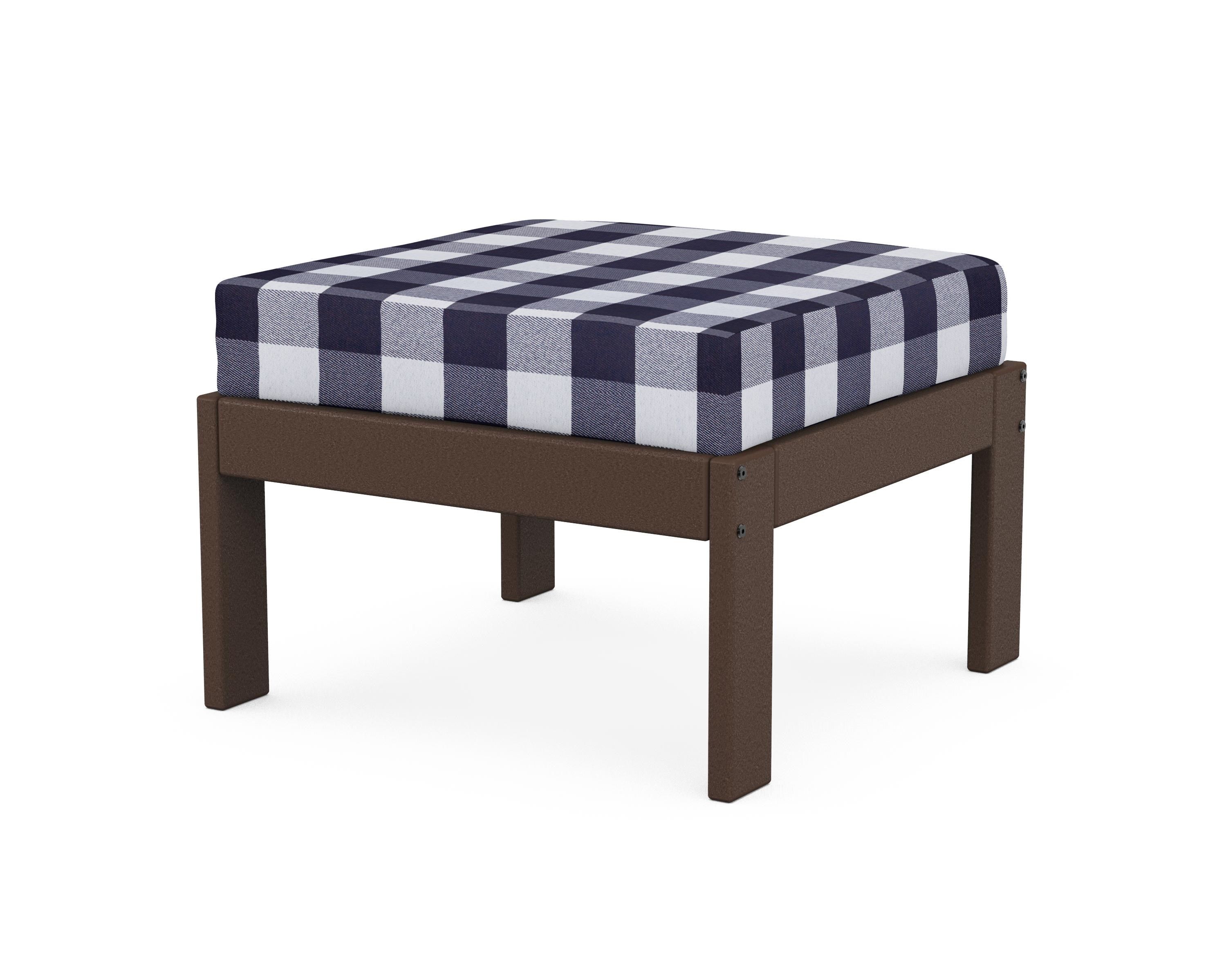 POLYWOOD® Vineyard Modular Ottoman in Mahogany / Buffalo Plaid Navy