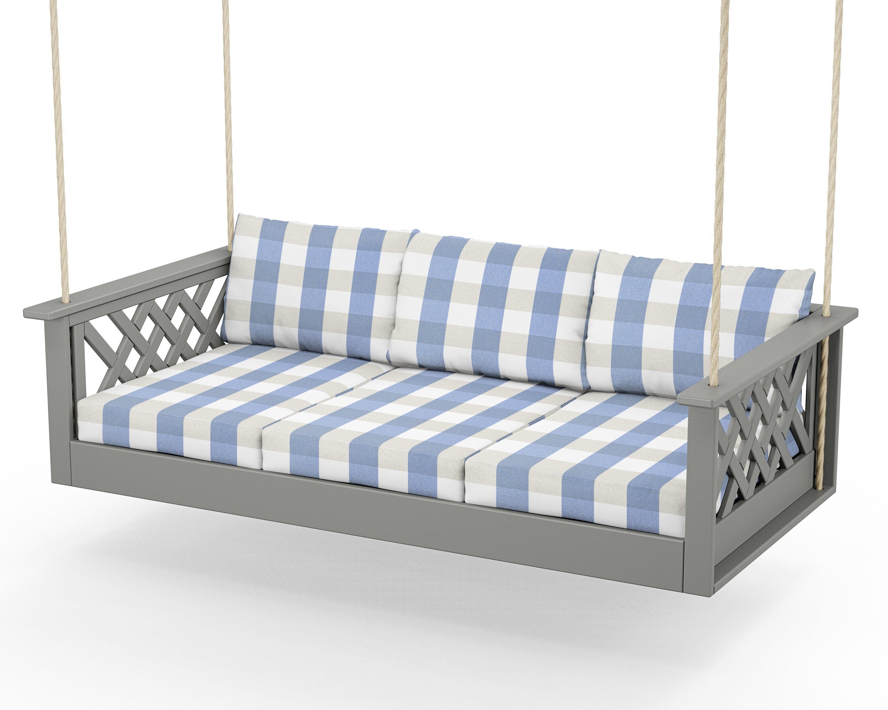 Country Living Wovendale Daybed Swing in Slate Grey / Buffalo Plaid Sky Blue