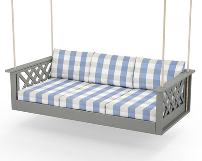 Country Living Wovendale Daybed Swing in Slate Grey / Buffalo Plaid Sky Blue