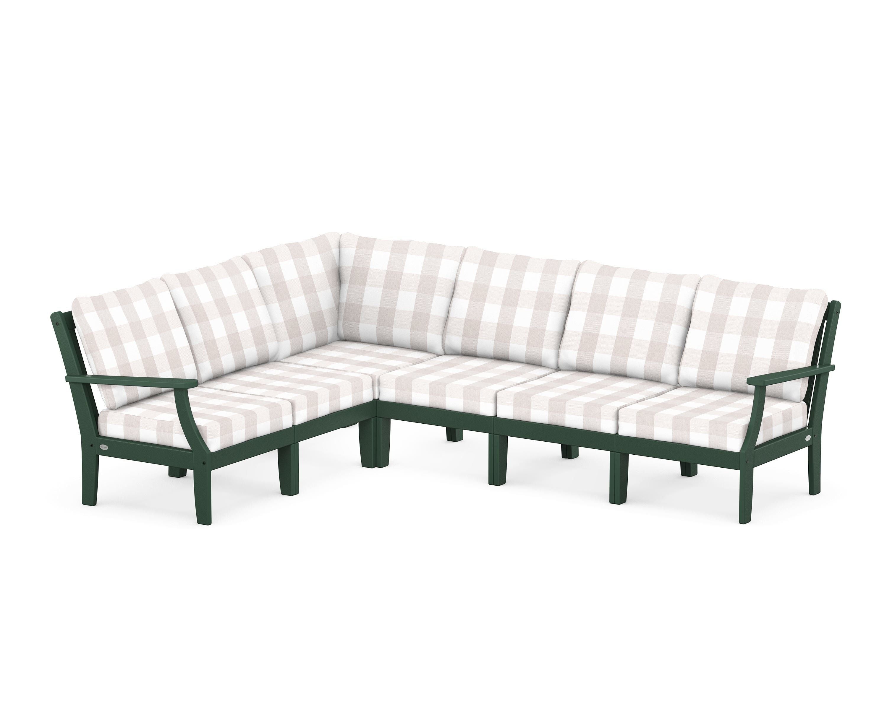 POLYWOOD® Braxton Modular 6-Piece Deep Seating Set in Green / Buffalo Plaid Dune Burlap