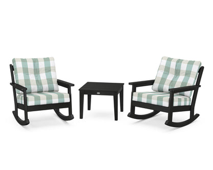 POLYWOOD® Vineyard 3-Piece Deep Seating Rocker Set in Black / Buffalo Plaid Glacier Spa