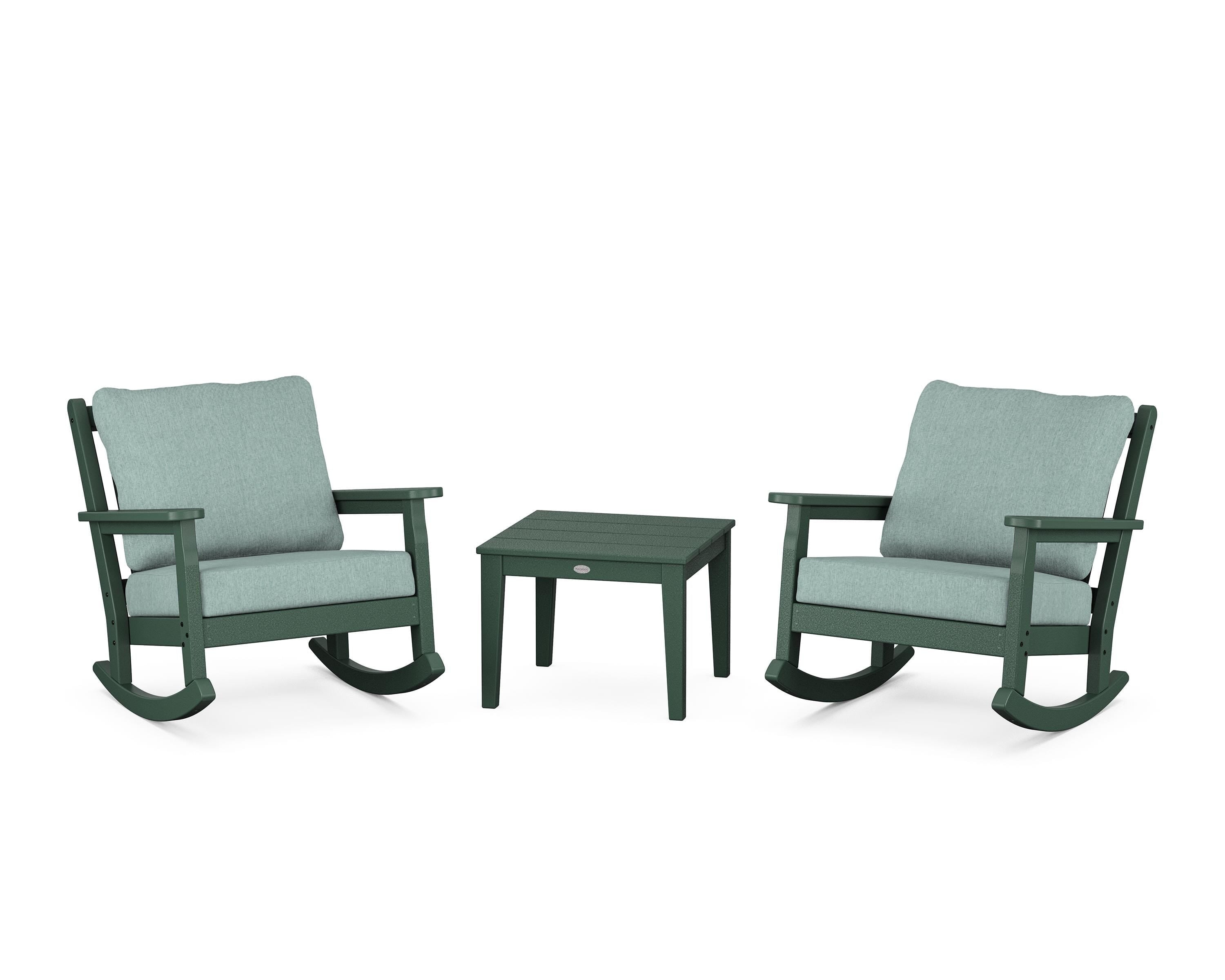 POLYWOOD® Chippendale 3-Piece Deep Seating Rocker Set in Green / Glacier Spa
