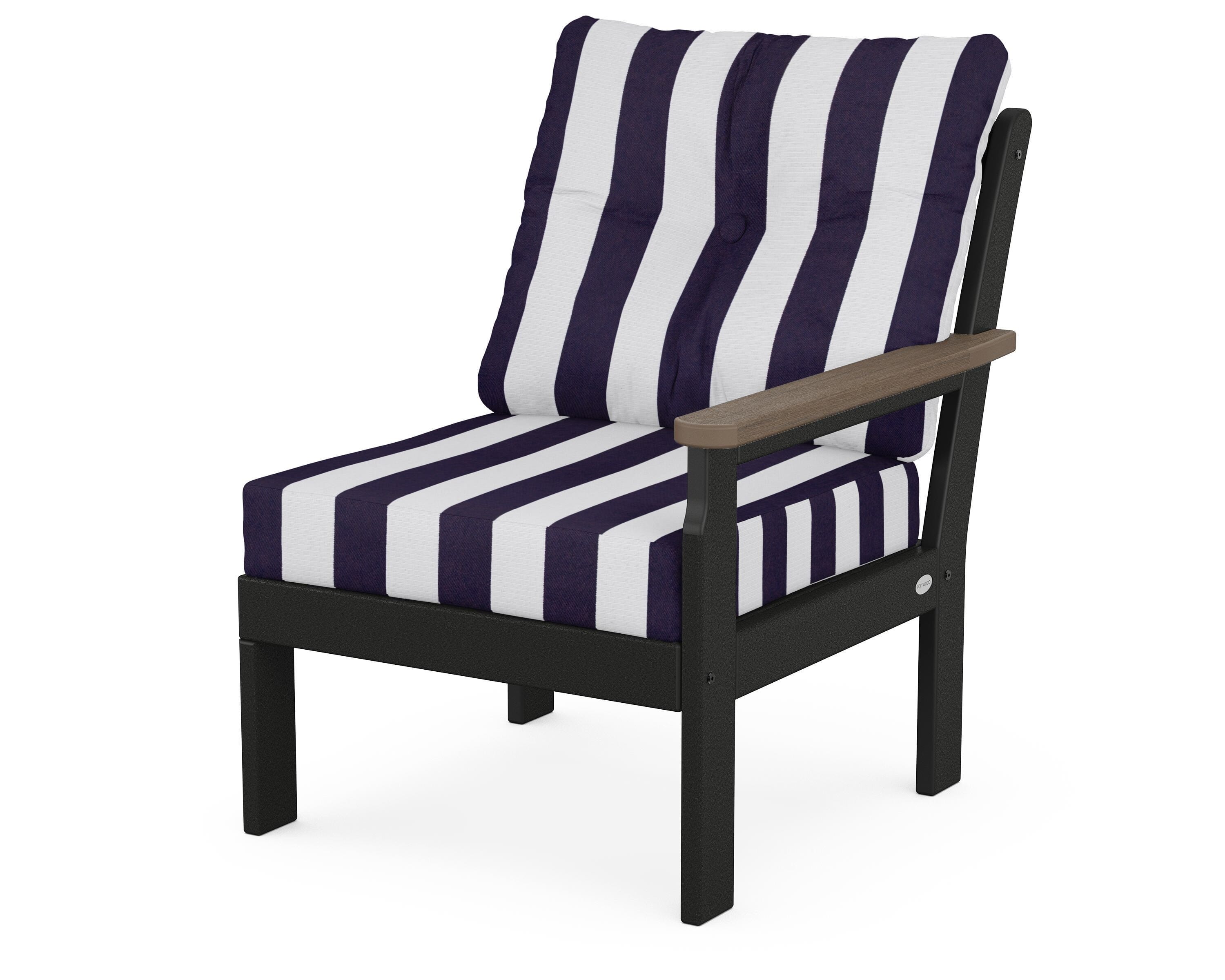 POLYWOOD® Vineyard Modular Right Arm Chair in Black / Kona / Cabana Stripe Navy