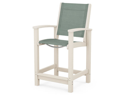 POLYWOOD® Coastal Counter Chair in Sand / Dupioni Sea Mist Sling
