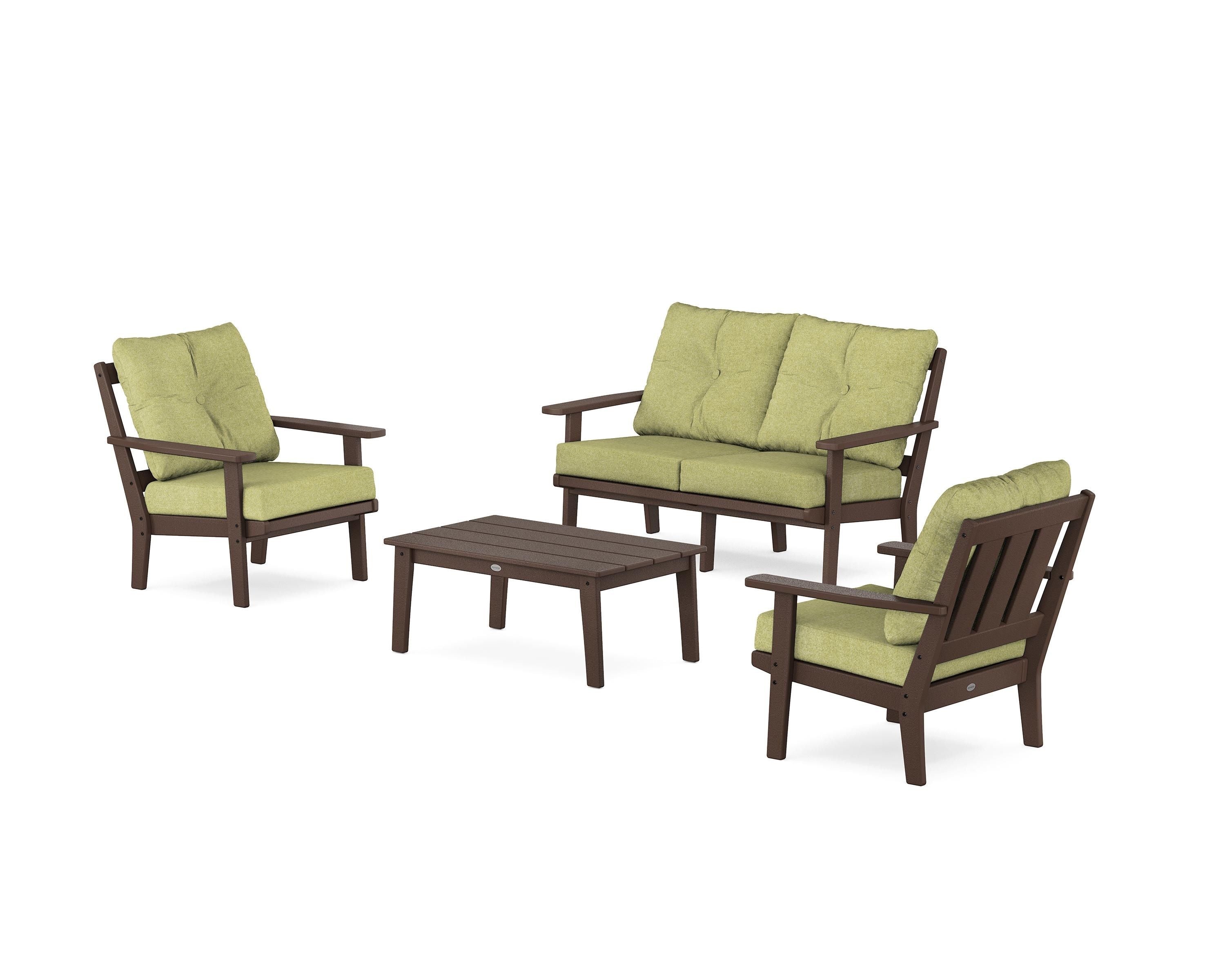 POLYWOOD® Oxford 4-Piece Deep Seating Set with Loveseat in Mahogany / Chartreuse Boucle
